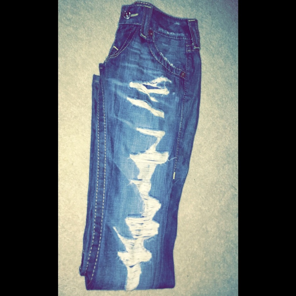 True religion distressed blue jeans size 25